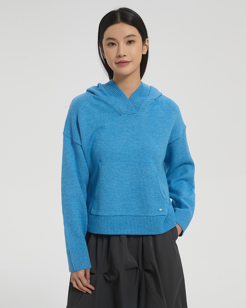 witharch抗起球連帽大學t-藍