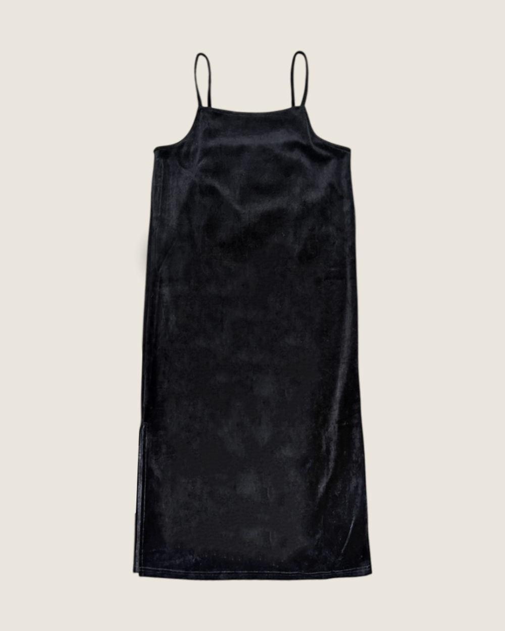 復古絲絨吊帶洋裝-黑