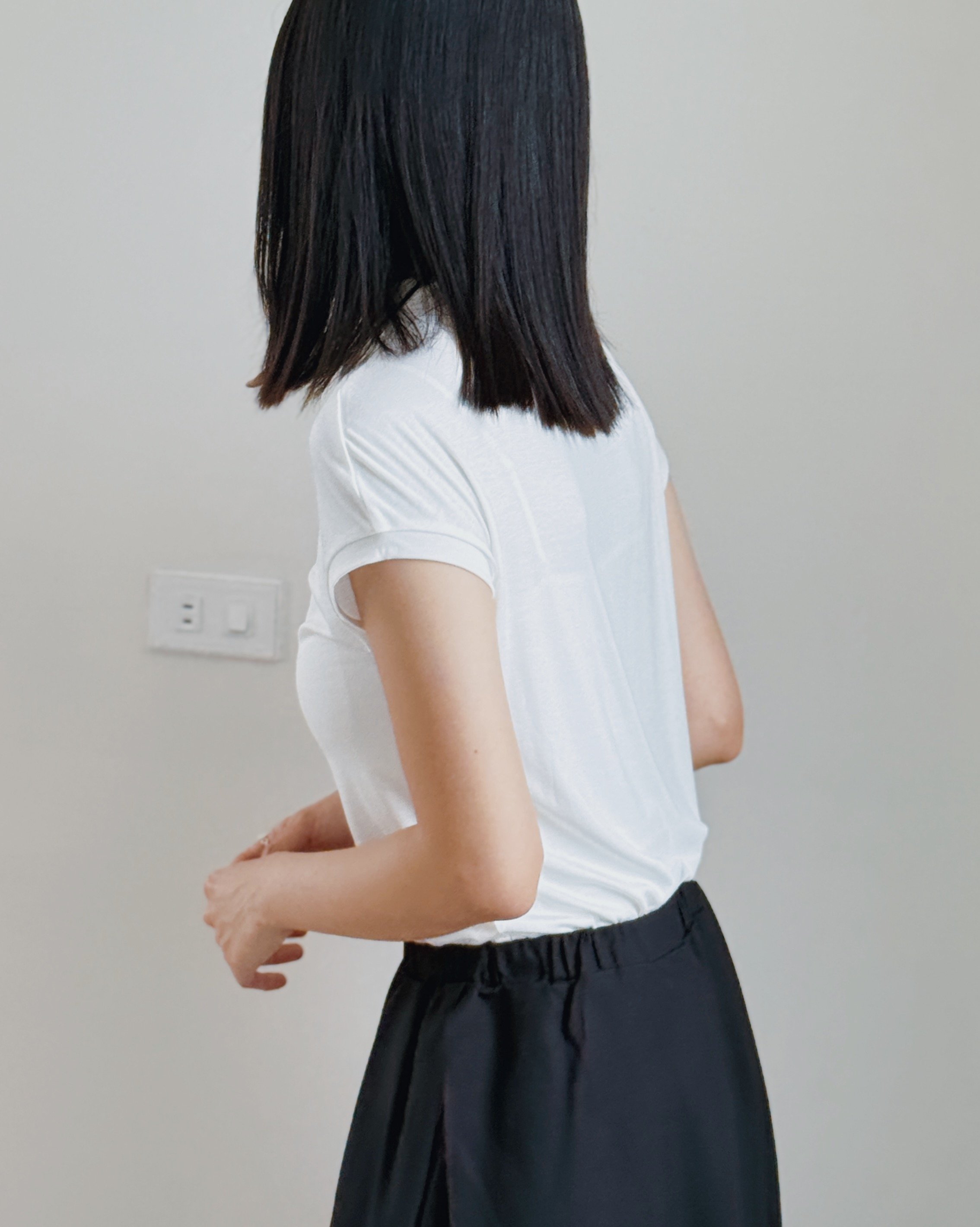小立領法式袖上衣-白