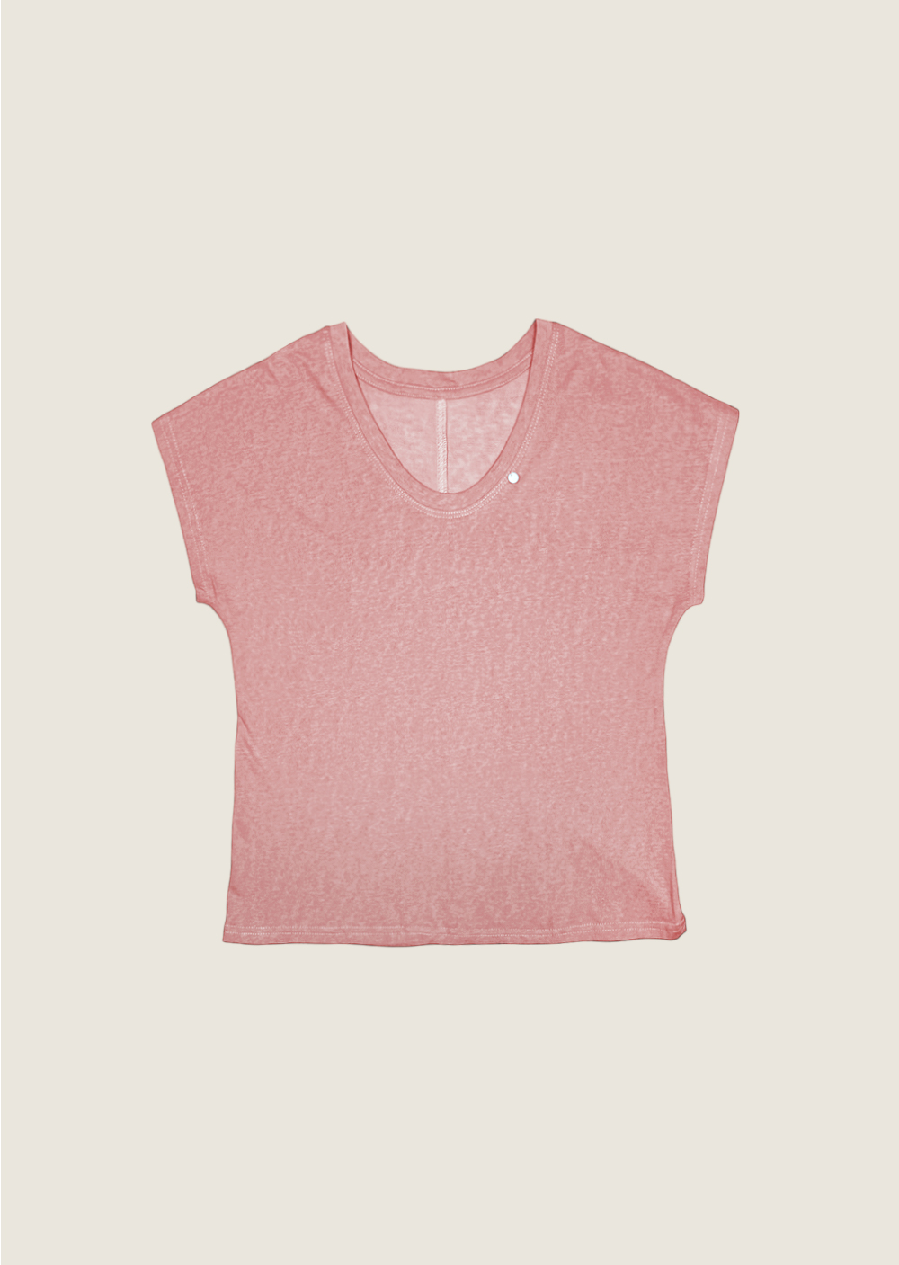 天絲亞麻U領Tee-粉