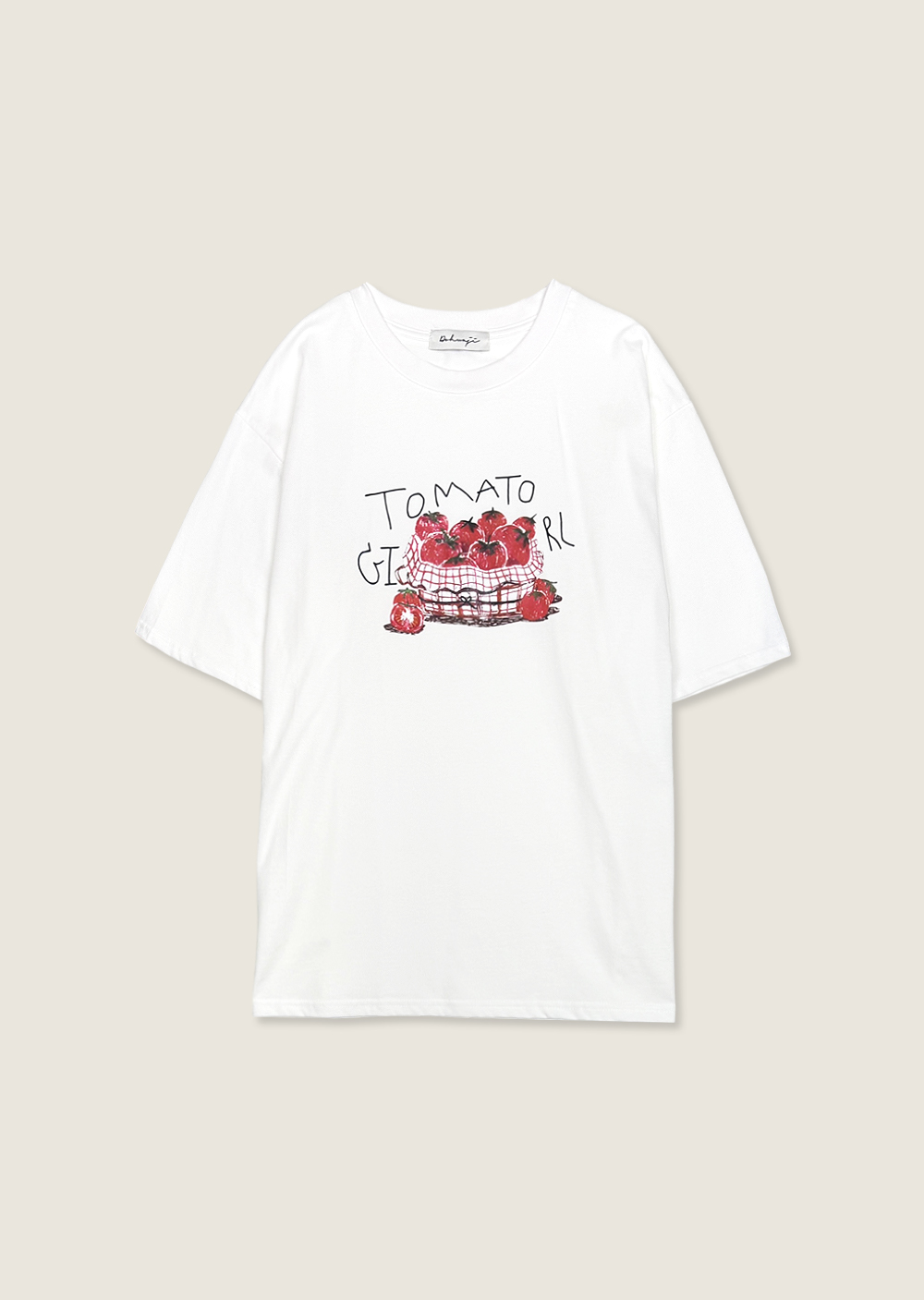 番茄印圖寬鬆TEE-白