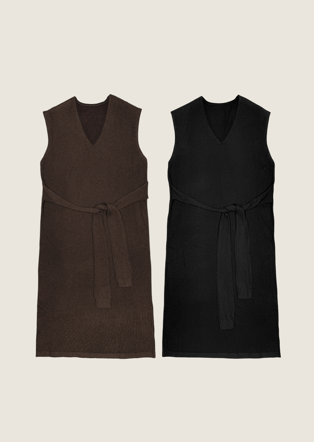 V領綁帶針織洋裝