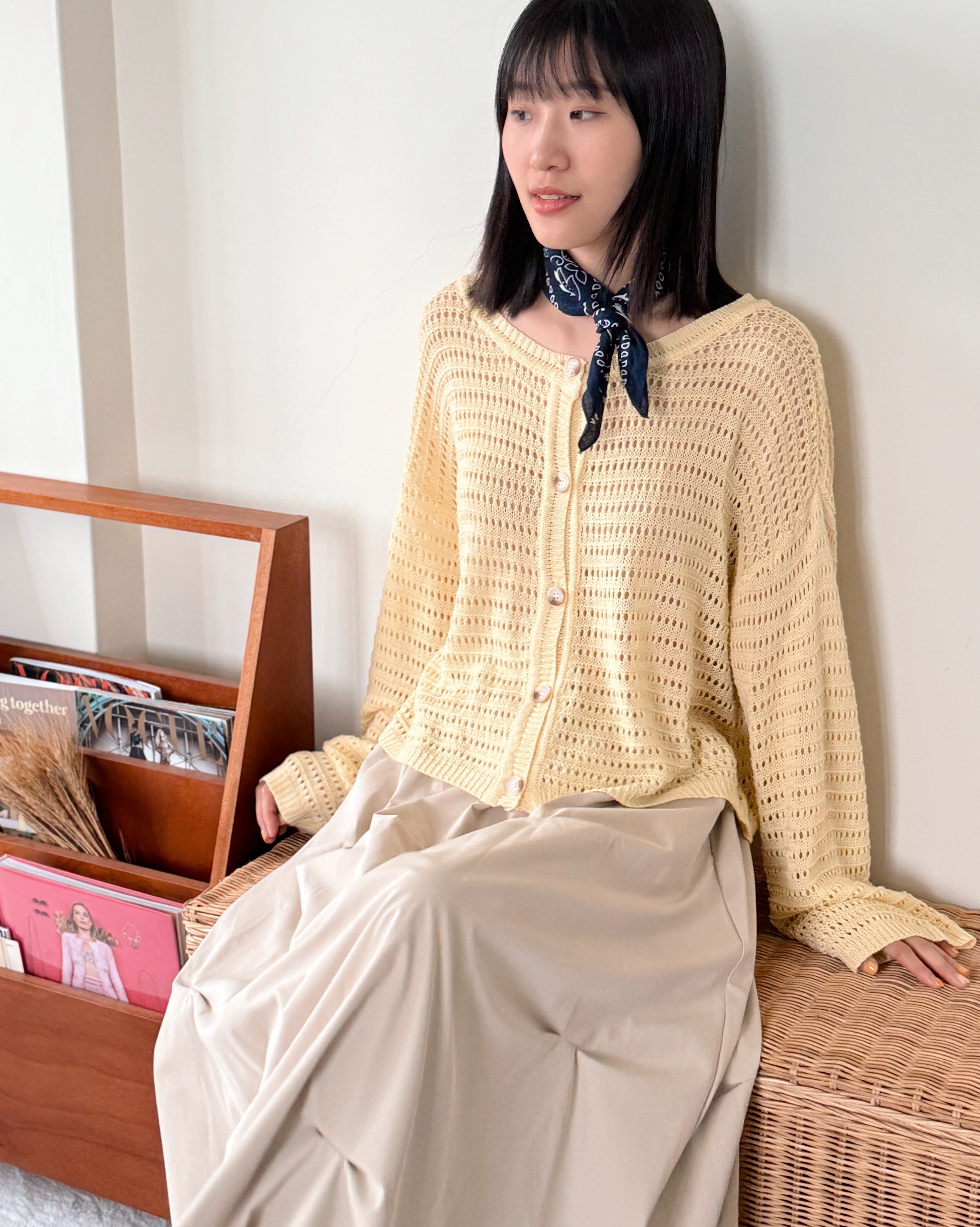 witharch法式前後穿扣衫-淡黃