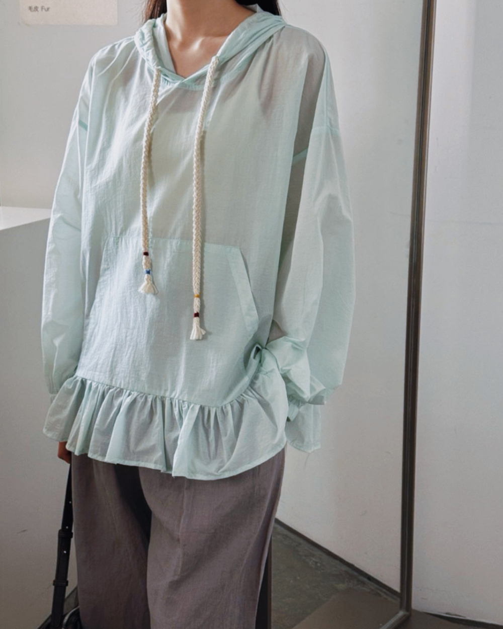 清透連帽傘擺防曬衫-綠