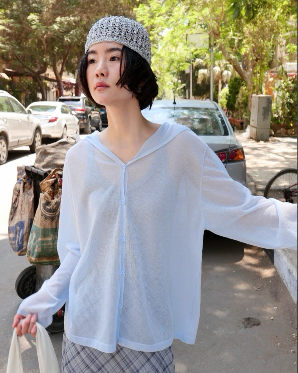 細緻連帽防曬衣-藍