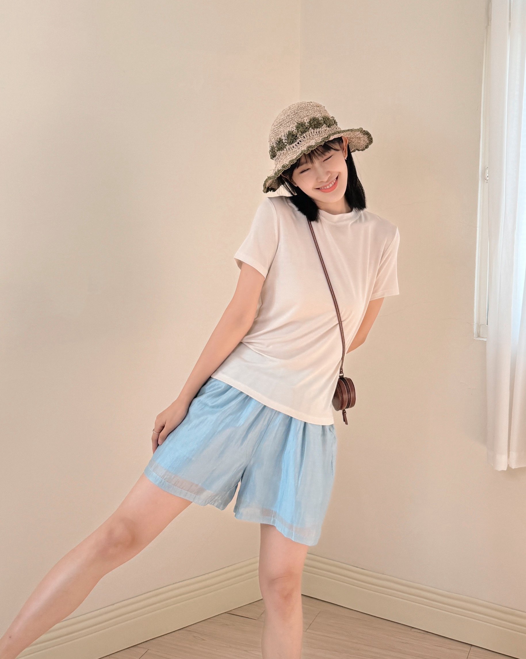 清透天絲鬆緊短褲-藍