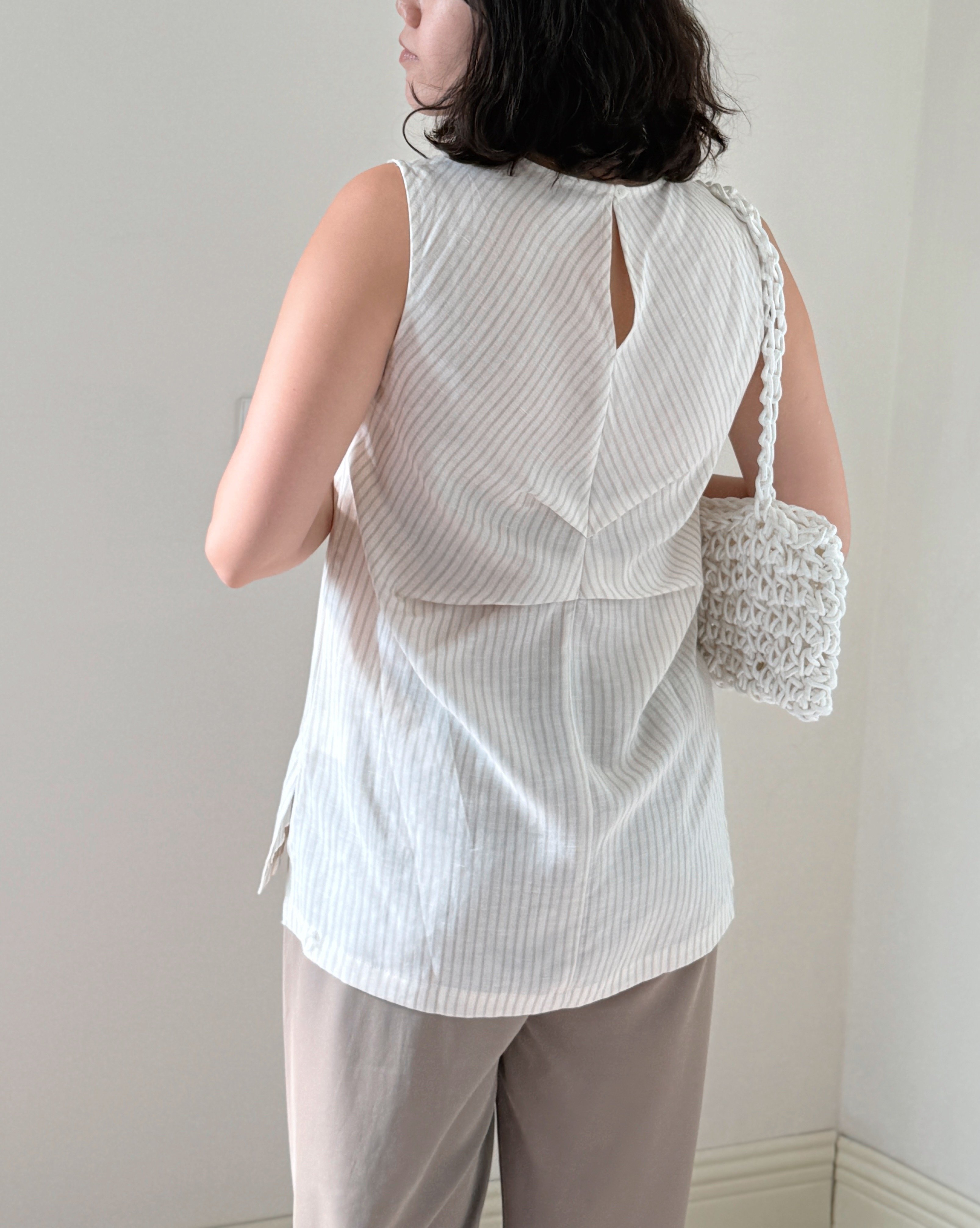 棉麻直紋無袖背心