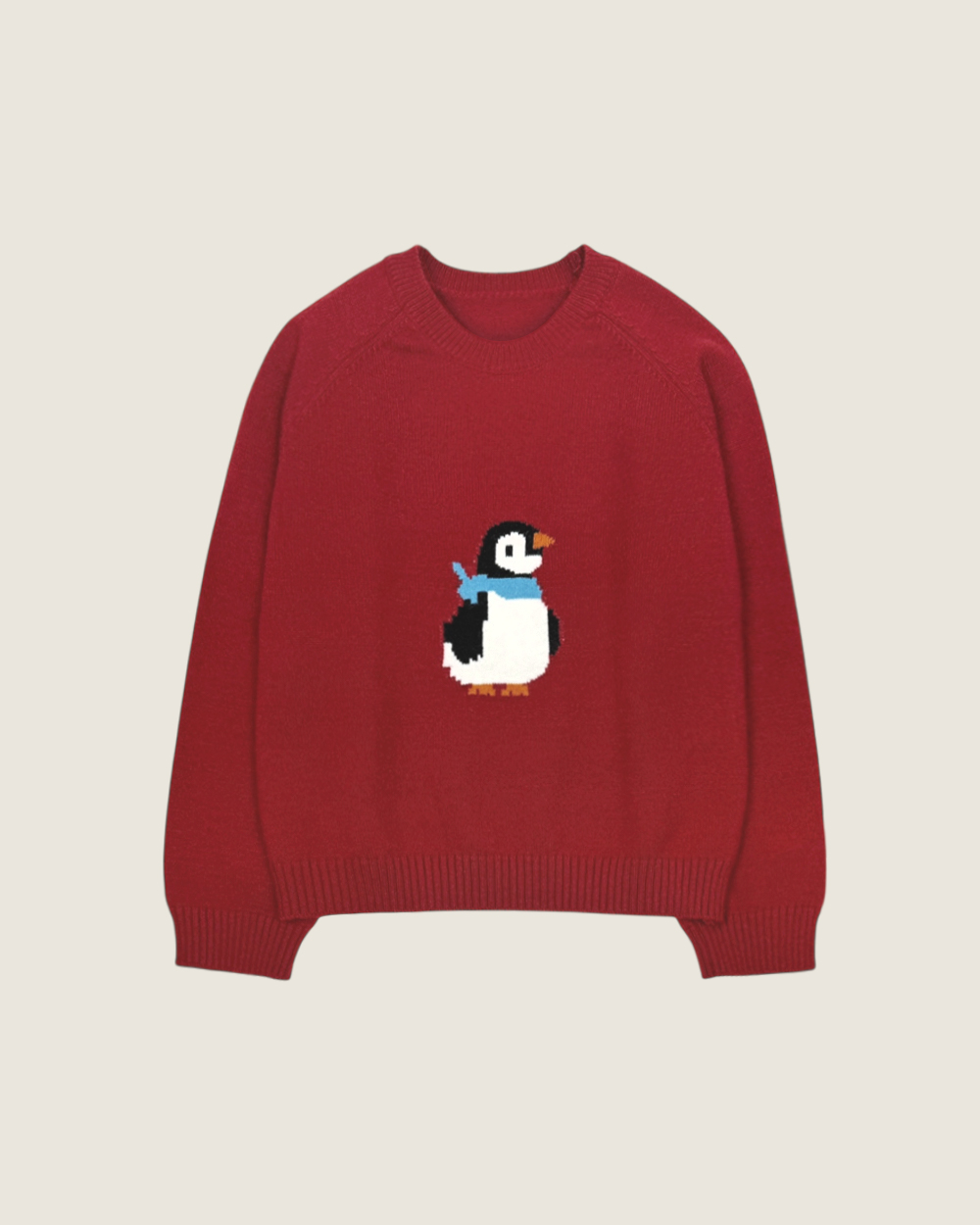 法式企鵝緹花毛衣-紅