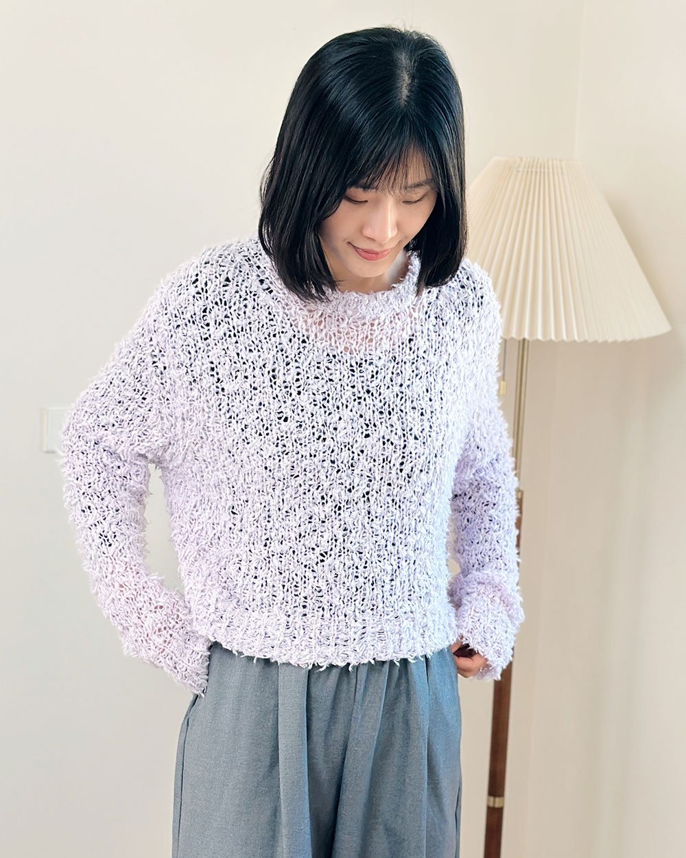 QQ毛圓領毛衣-紫