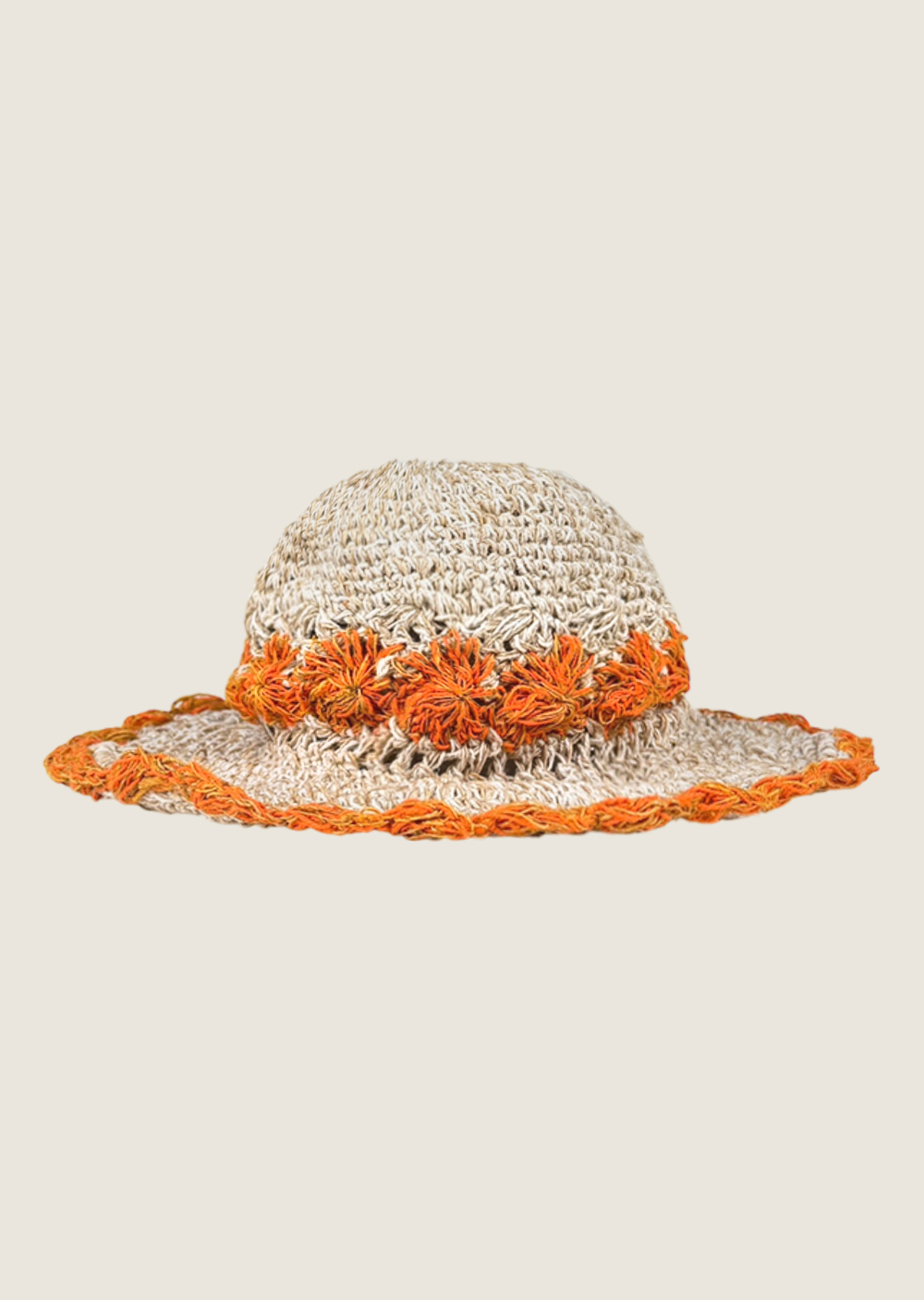 尼泊爾手工棉麻帽-橘