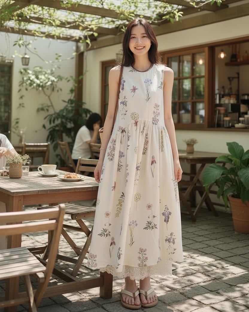 復古花朵背心洋裝
