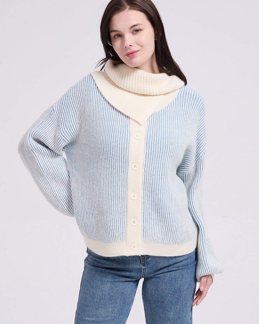 witharch圍巾雙色上衣-藍