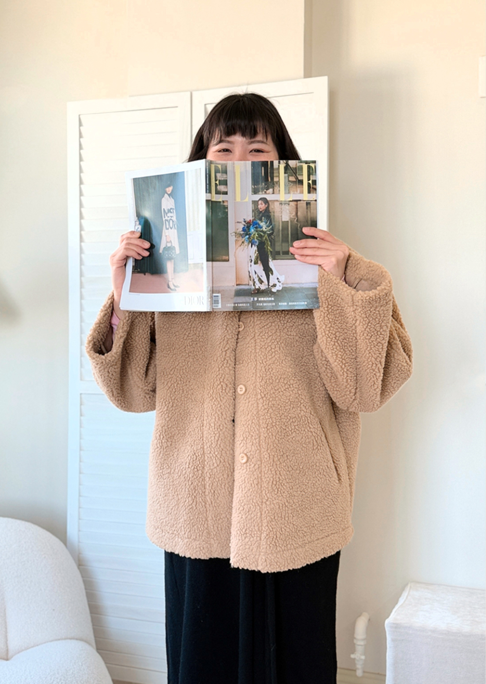 圓領廓型羊羔毛外套