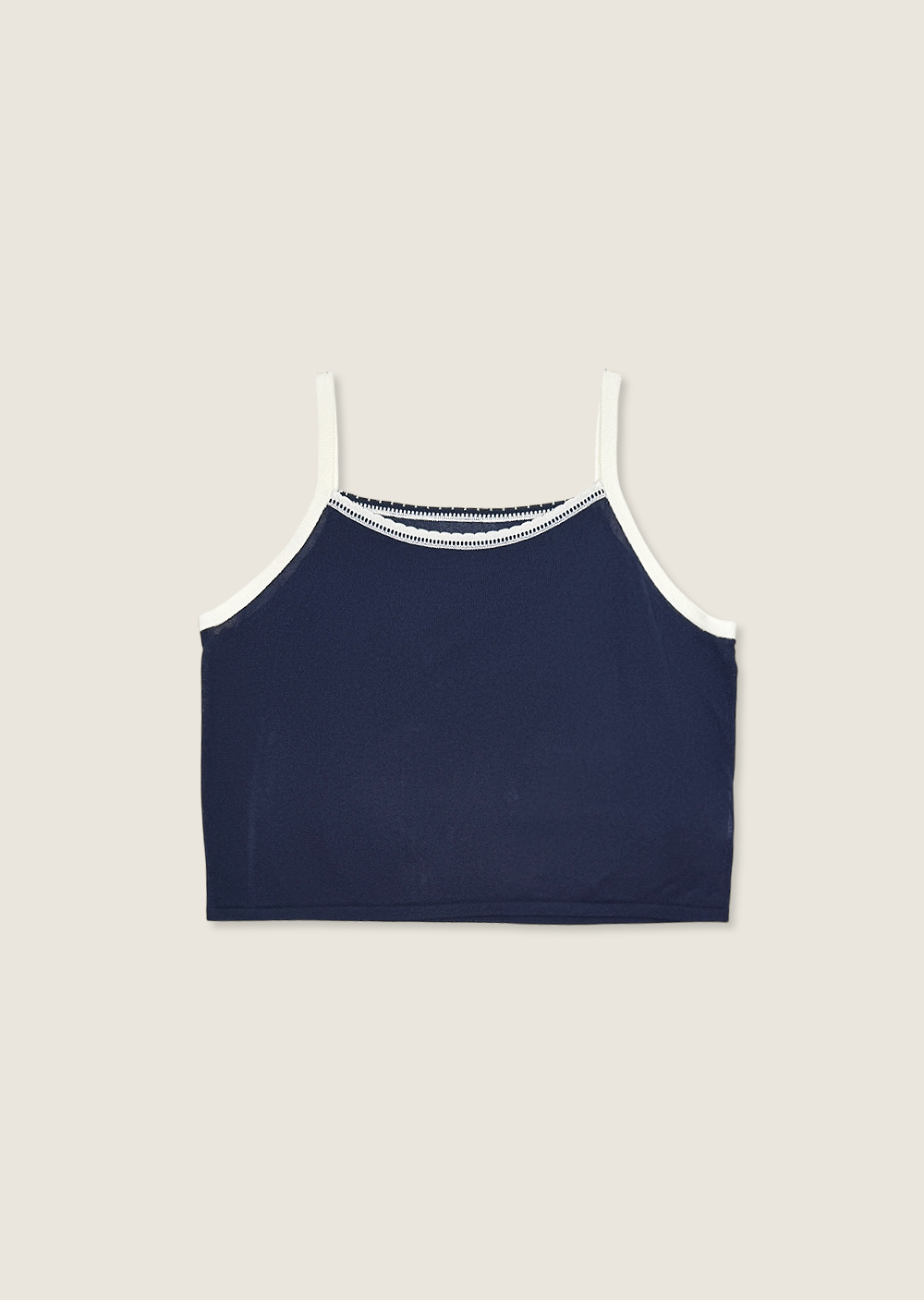 亞麻撞色背心-深藍