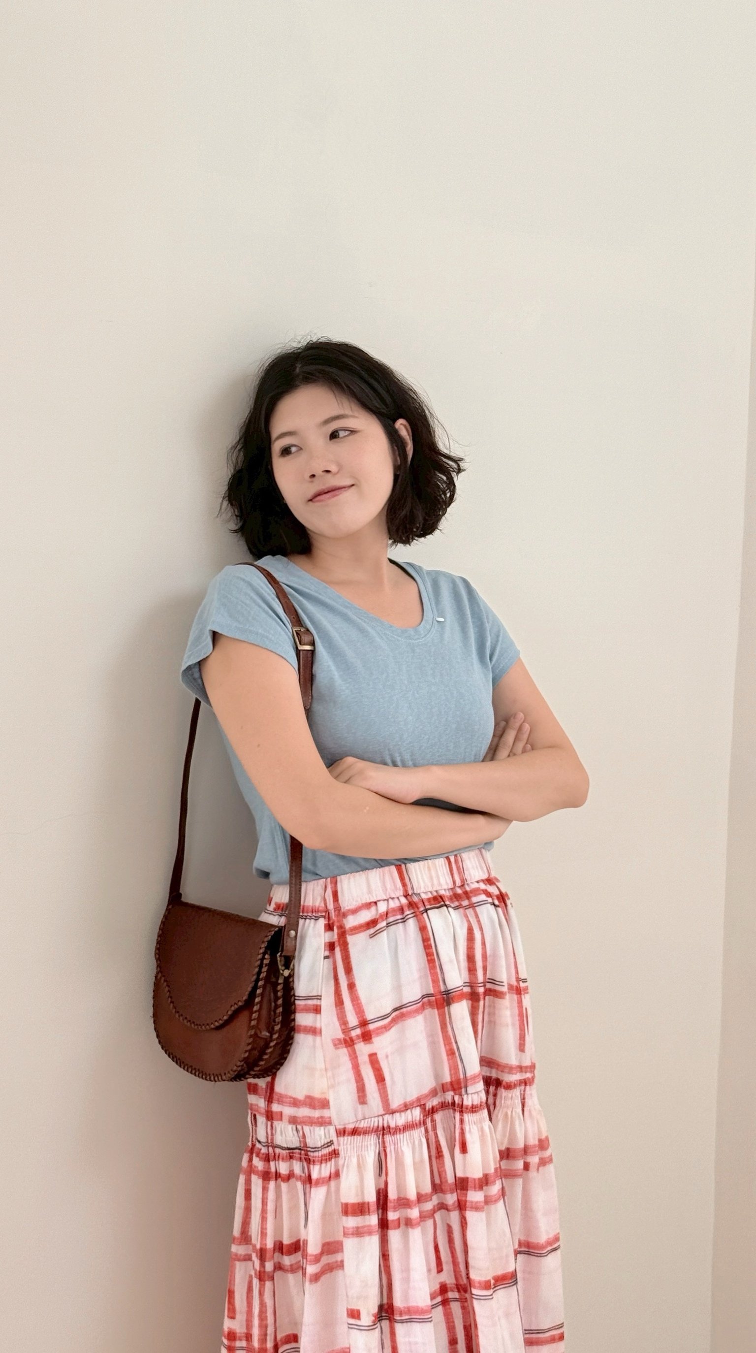 天絲亞麻U領Tee-藍