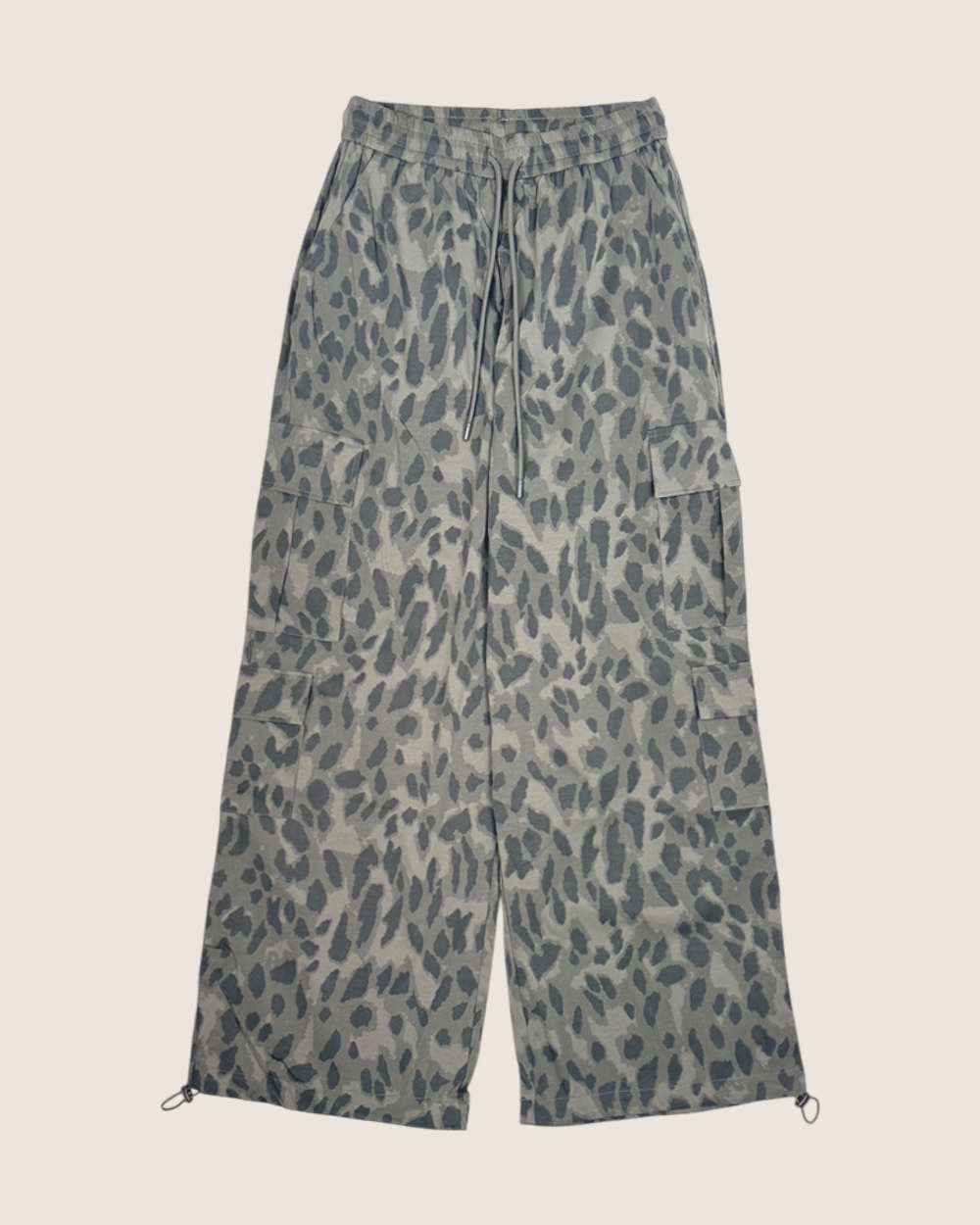 時髦豹紋工裝褲-灰