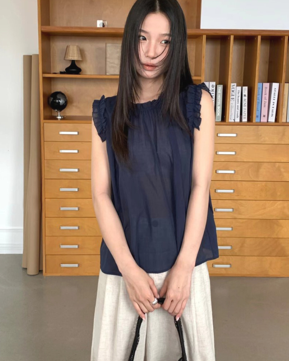 精緻棉荷葉背心-深藍