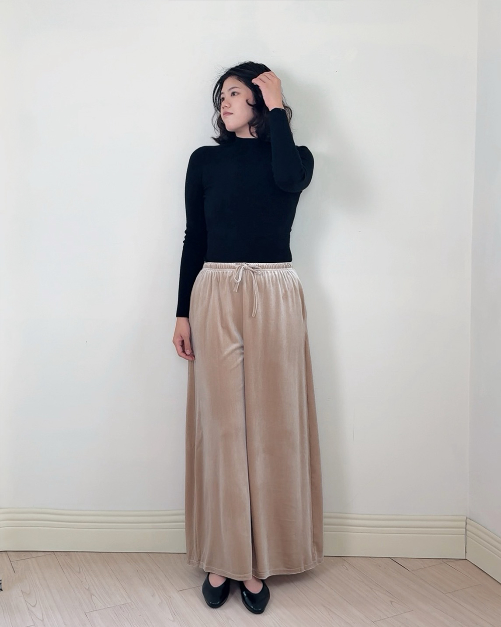 絲絨抽繩萬能褲-卡其