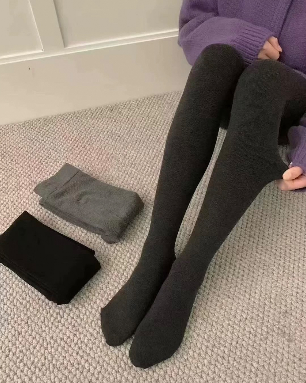 高質感羅紋褲襪-黑