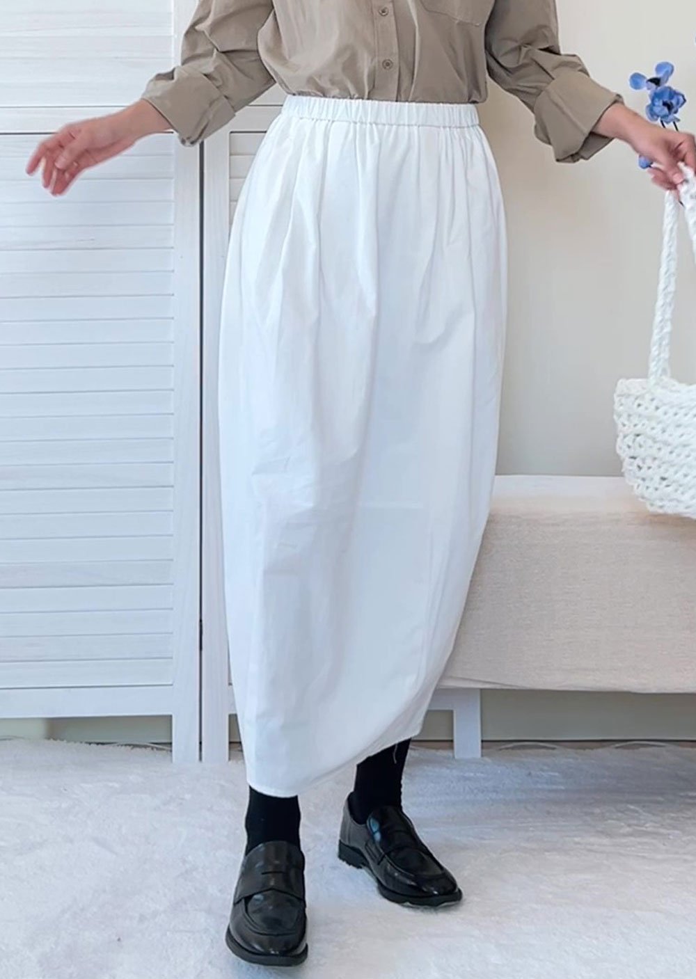 純棉鬆緊腰花苞裙