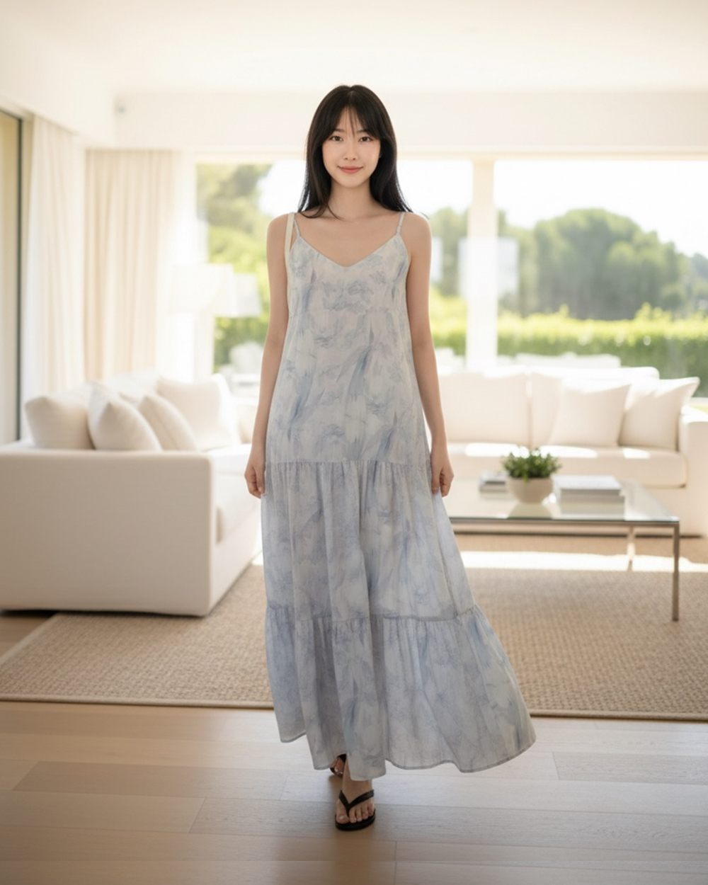 藍花吊帶洋裝-藍