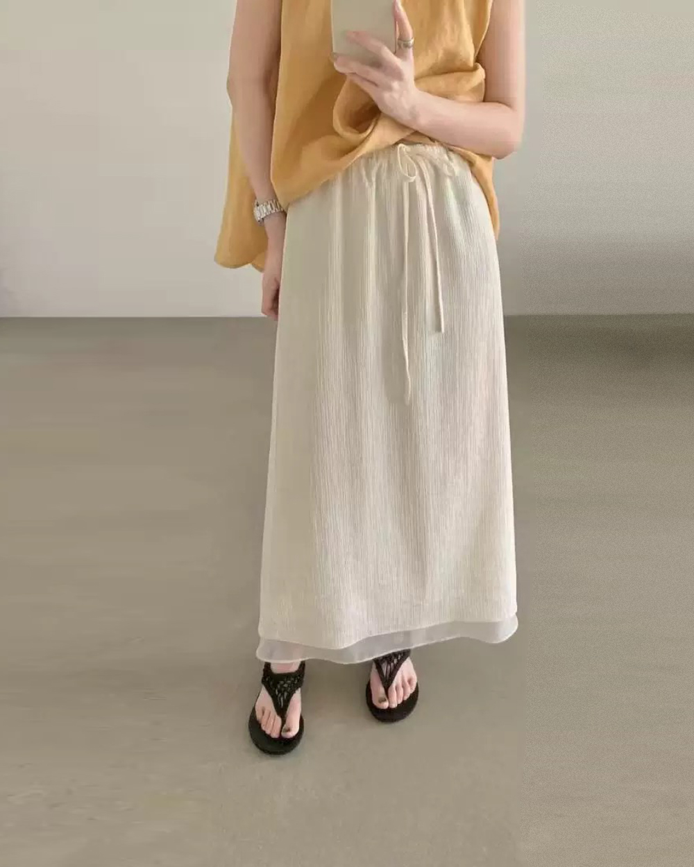 波紋層次紗長裙-杏