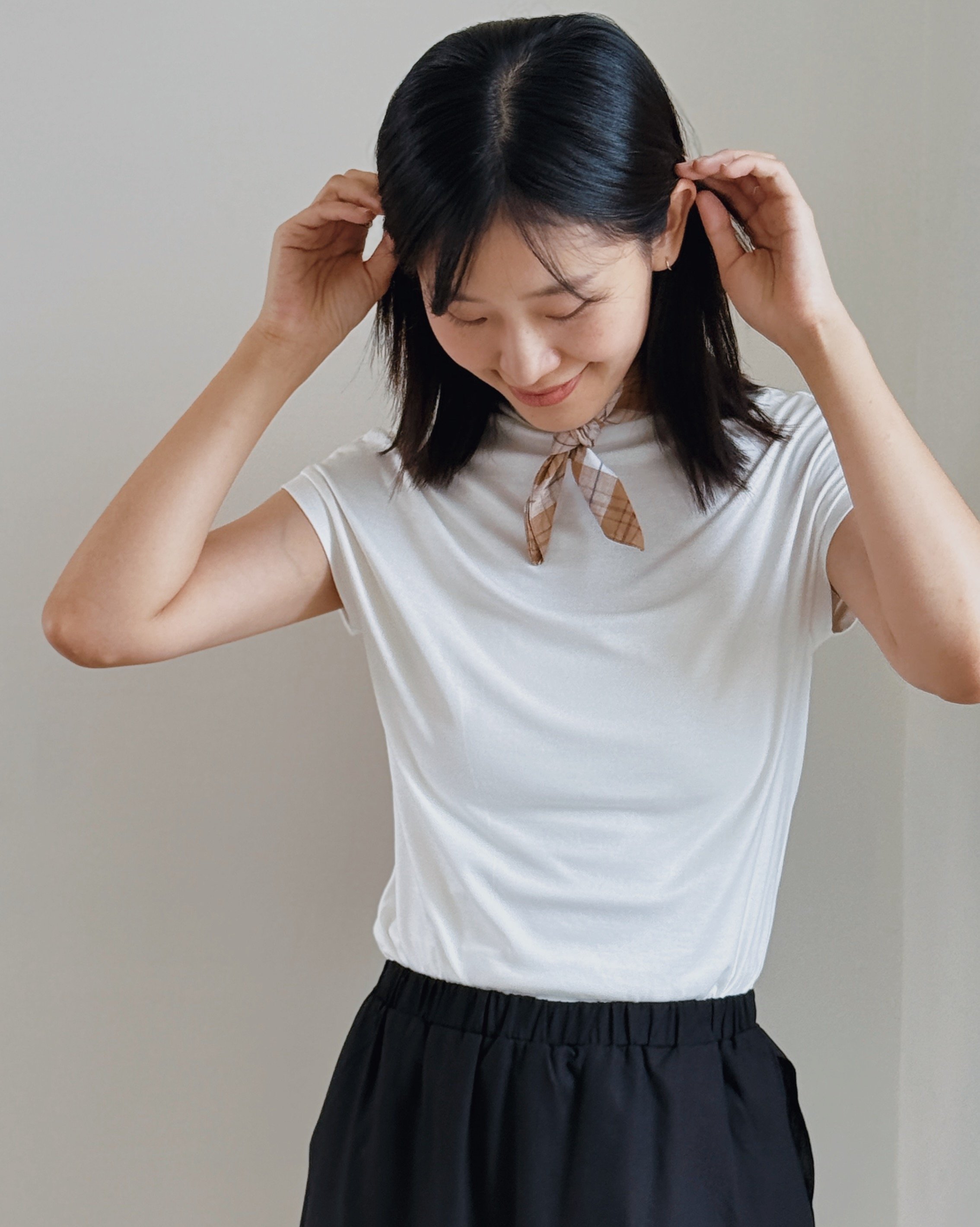 小立領法式袖上衣-白