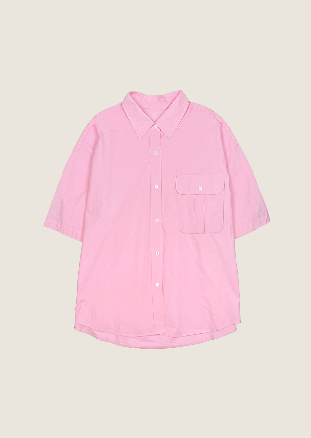 高質感口袋短袖襯衫-粉