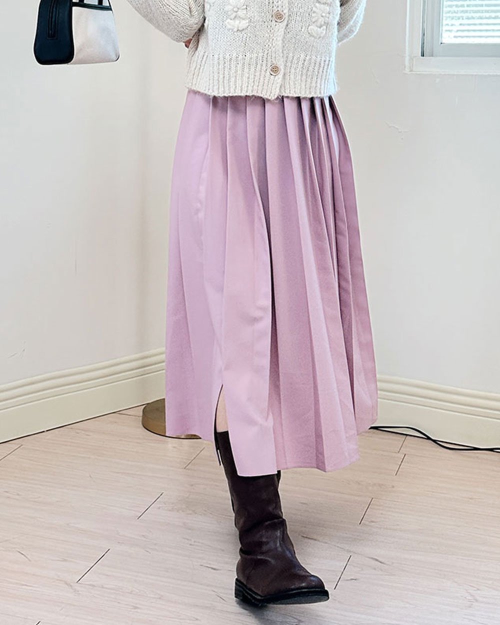 櫻花寬百褶裙-粉