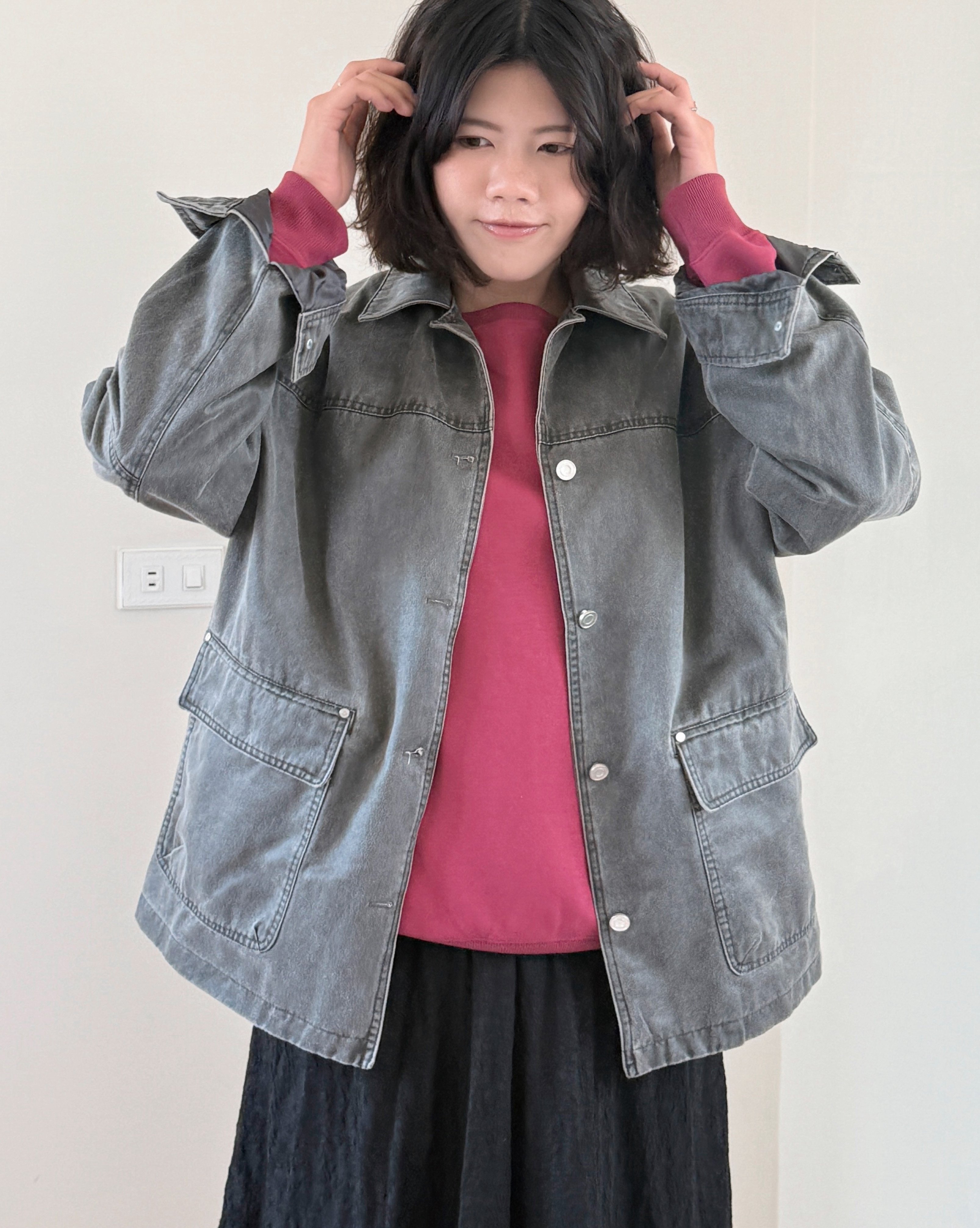 帥氣刷色牛仔夾克-灰