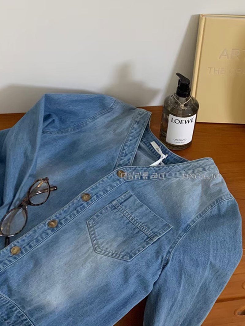 V領時髦牛仔洋裝