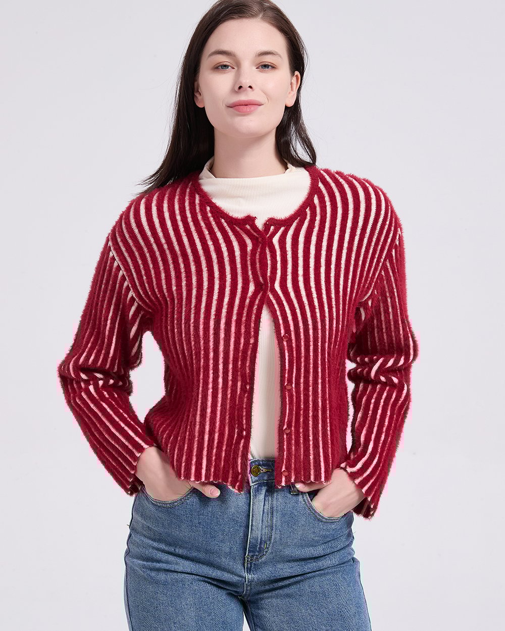 witharch精緻毛毛扣衫-紅