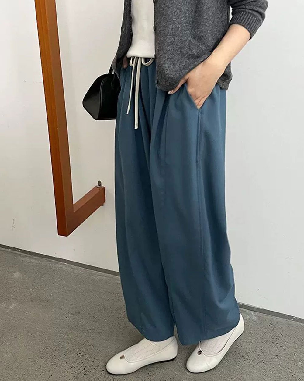 斜紋鬆緊萬能褲-藍