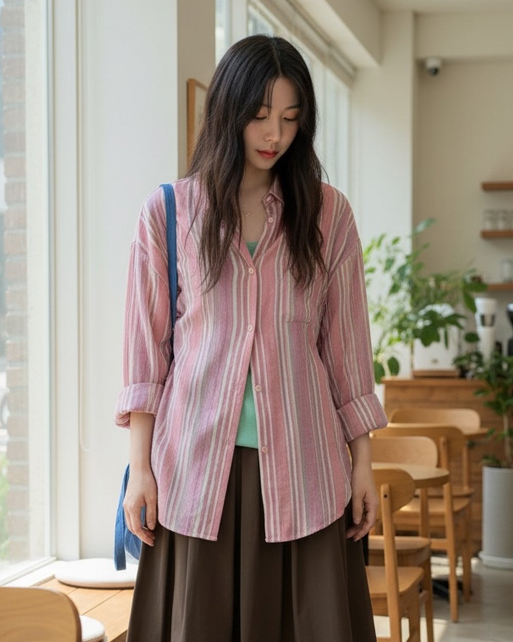 暈染粉條紋襯衫