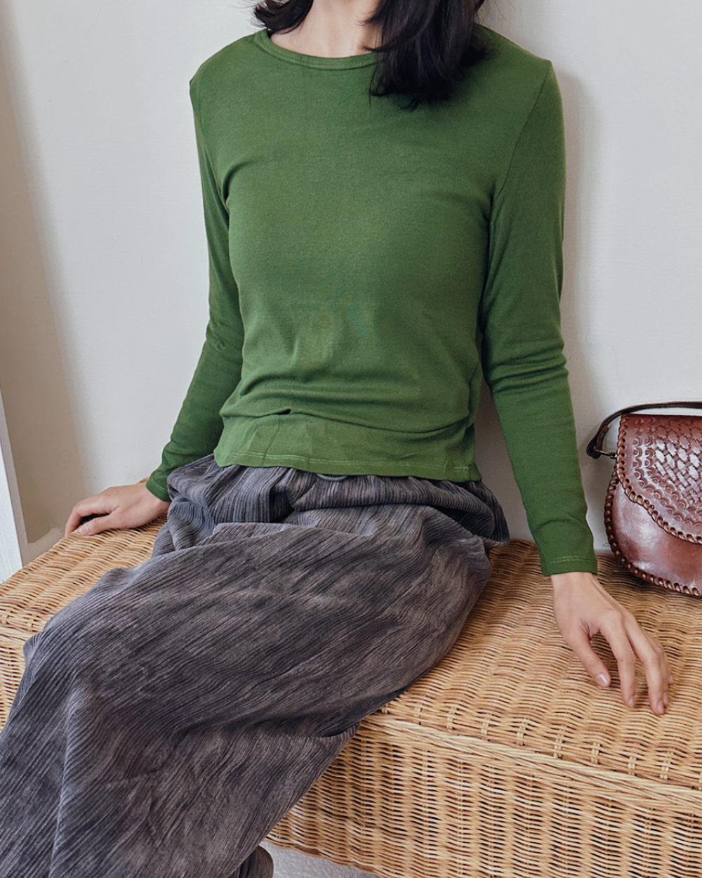Q棉圓領打底衫-綠