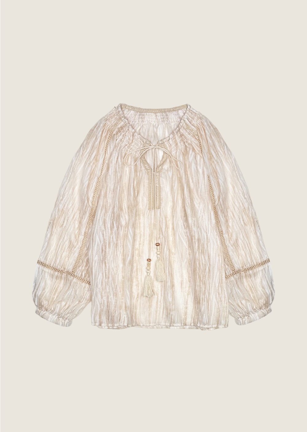 波西米亞流蘇渡假襯衫-粉