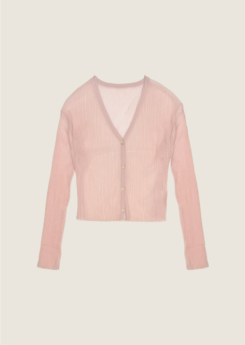 亞麻天絲坑條開襟衫-粉