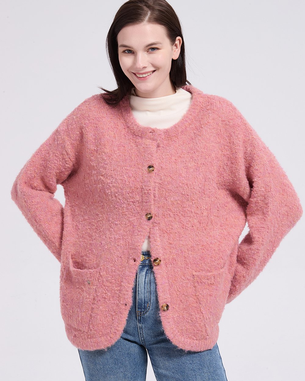 witharch圈圈絨排釦外套-粉