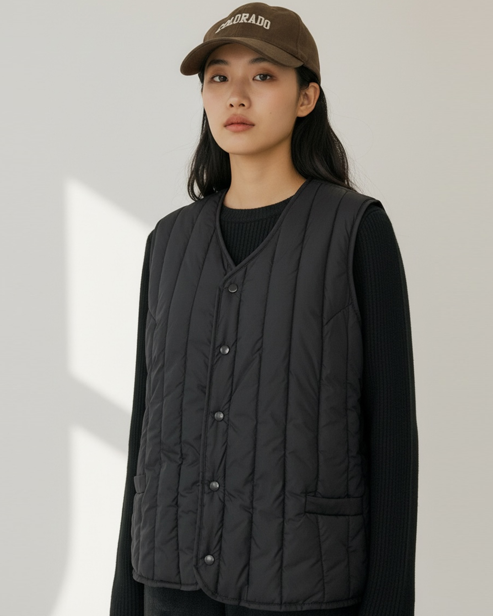 2way壓線口袋背心-黑