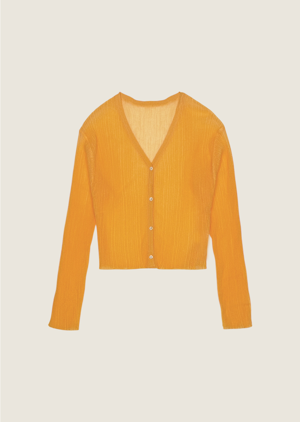 亞麻天絲坑條開襟衫-橘