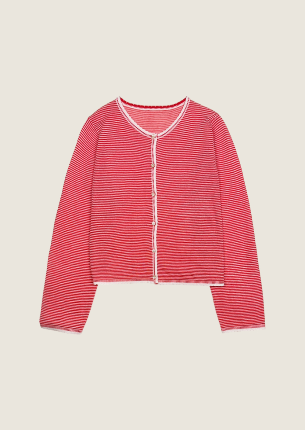 亞麻撞色開襟外套-紅