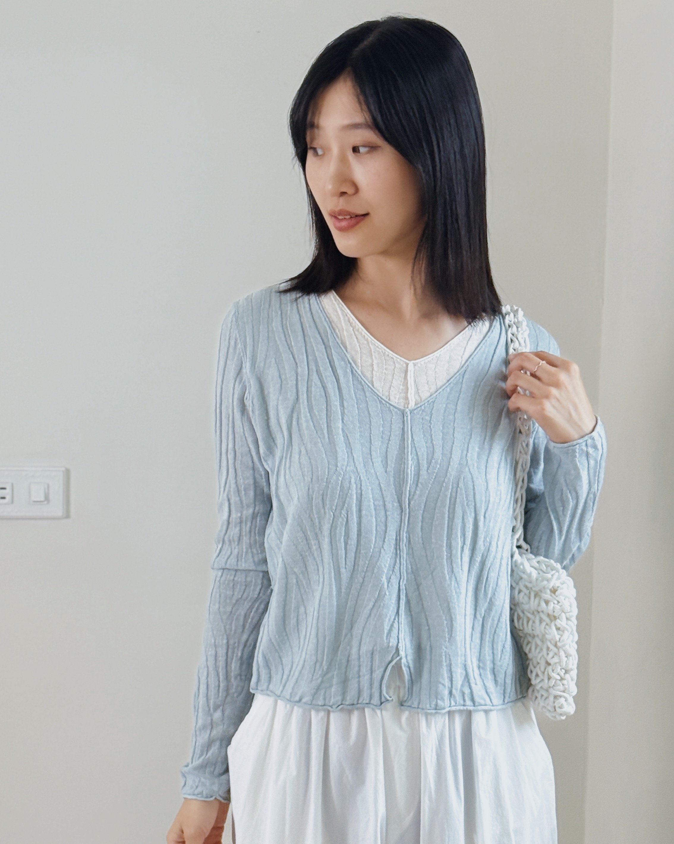 紋理假兩件針織衫