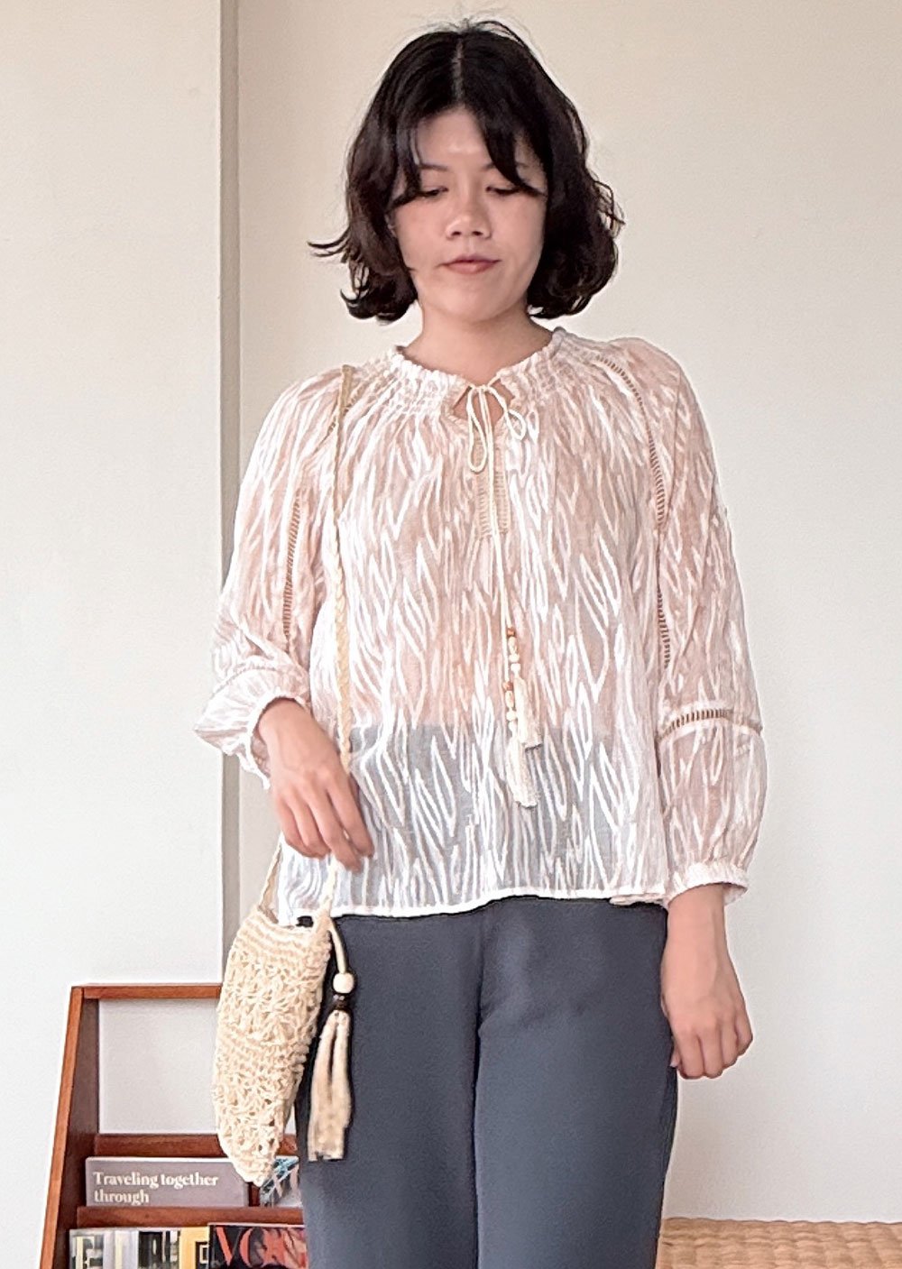 拉菲草勾花小包-杏