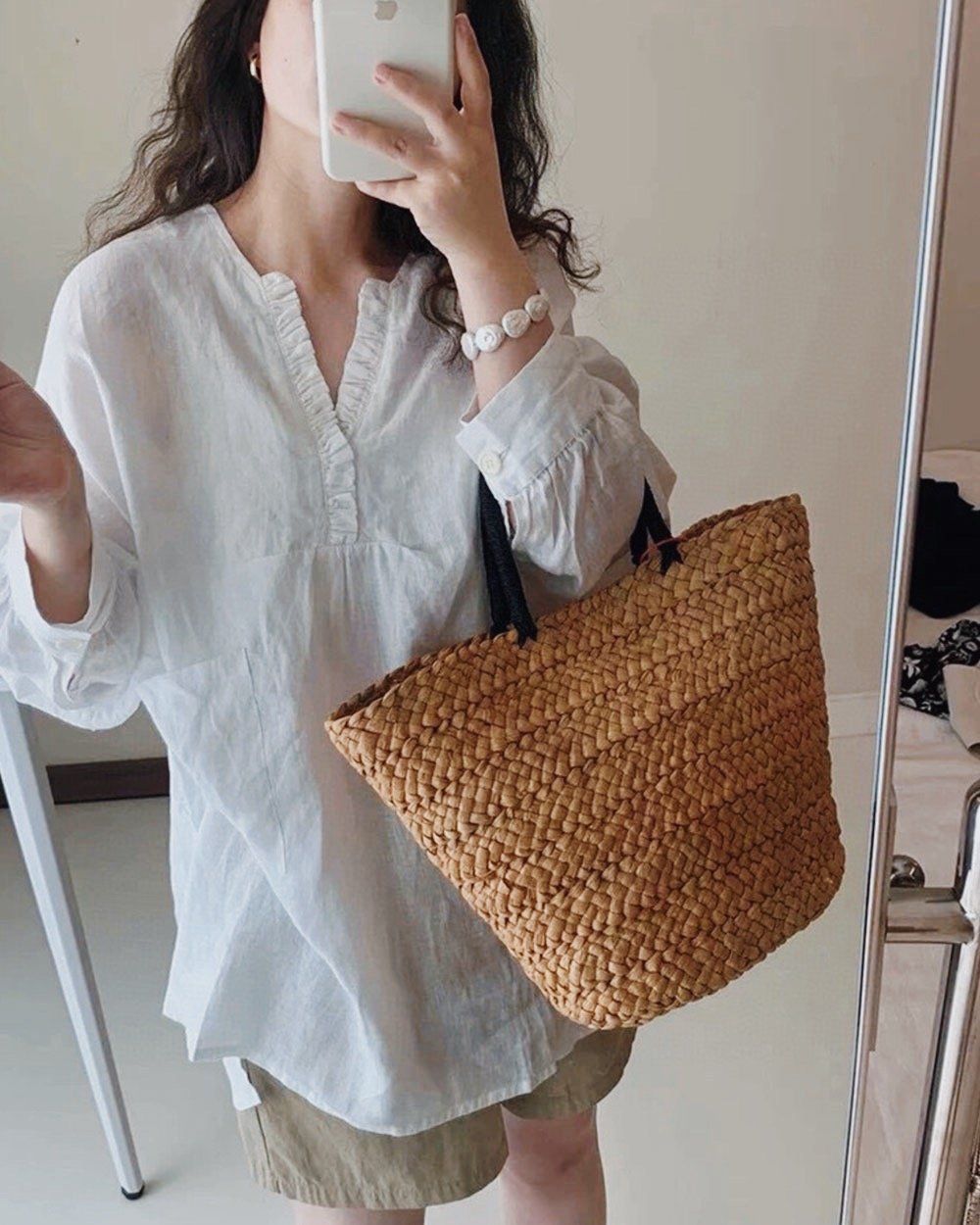 棉麻荷領口袋上衣