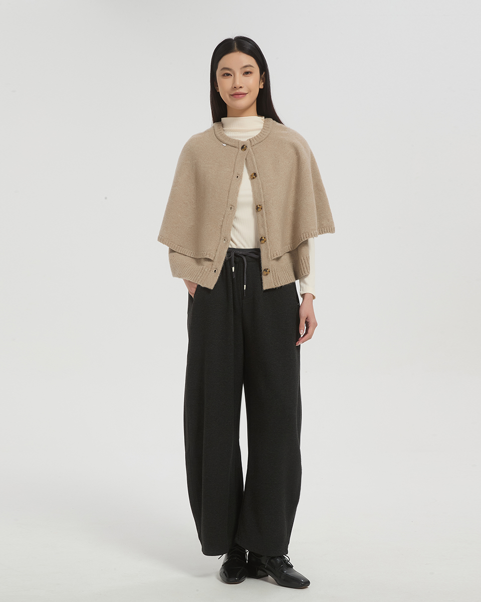 毛呢鬆緊彎刀褲-深灰