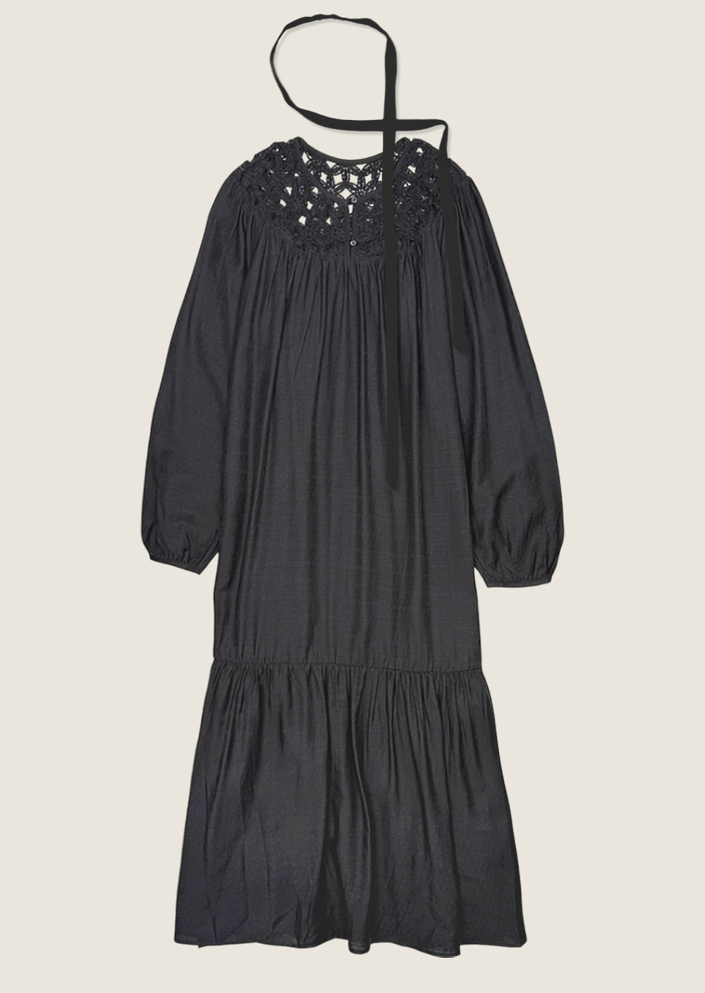 極致棉麻花朵洋裝-黑