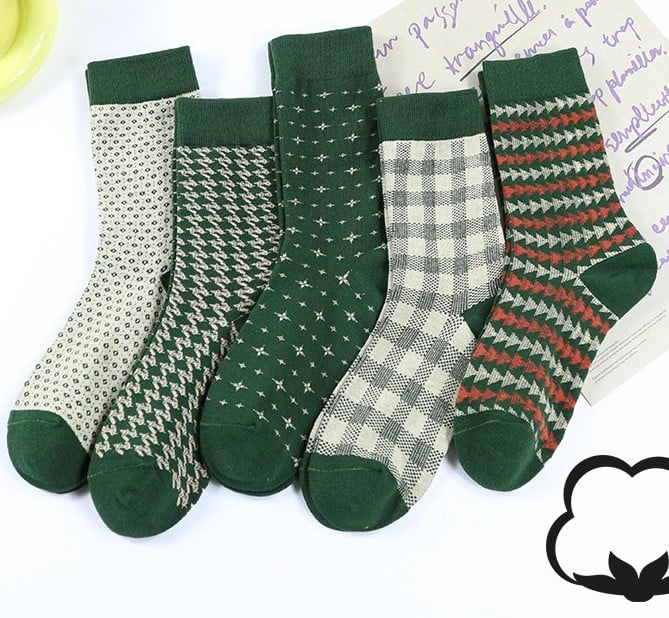 綠色英倫復古風 韓版中筒襪 ins潮襪韓版棉襪 27