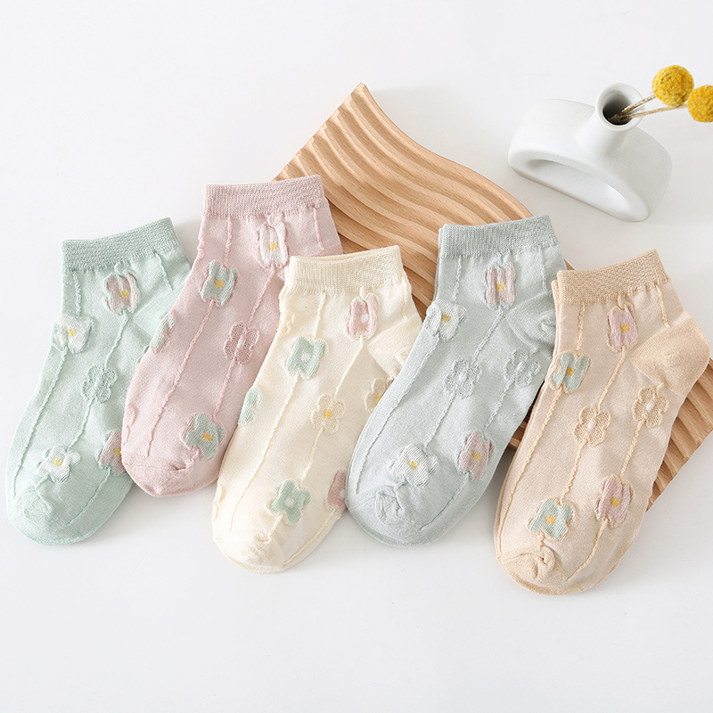 立體小花 春夏短襪 馬卡龍色系短款女襪   42