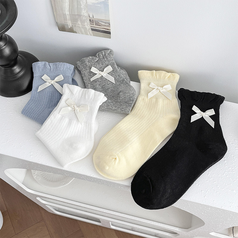 純棉蝴蝶結泡泡口 透氣短襪	  43