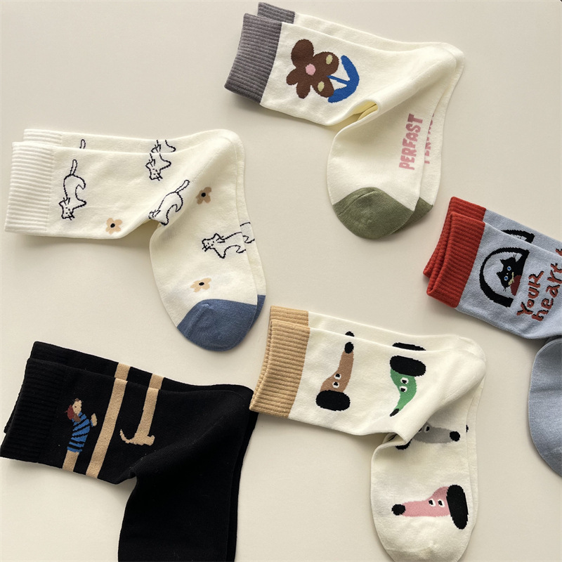 趣味插畫臘腸狗韓版中筒襪  33